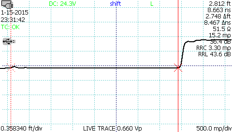 TDR waveform velocity of propagation measurement step 1